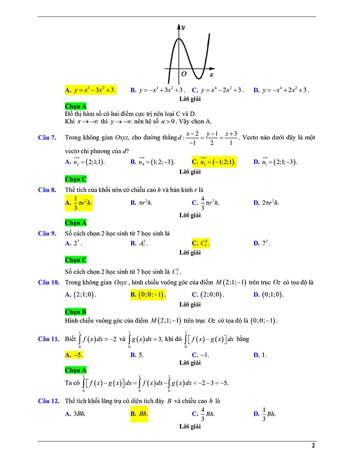 Giải chi tiết mã đề 101 Toán 2019